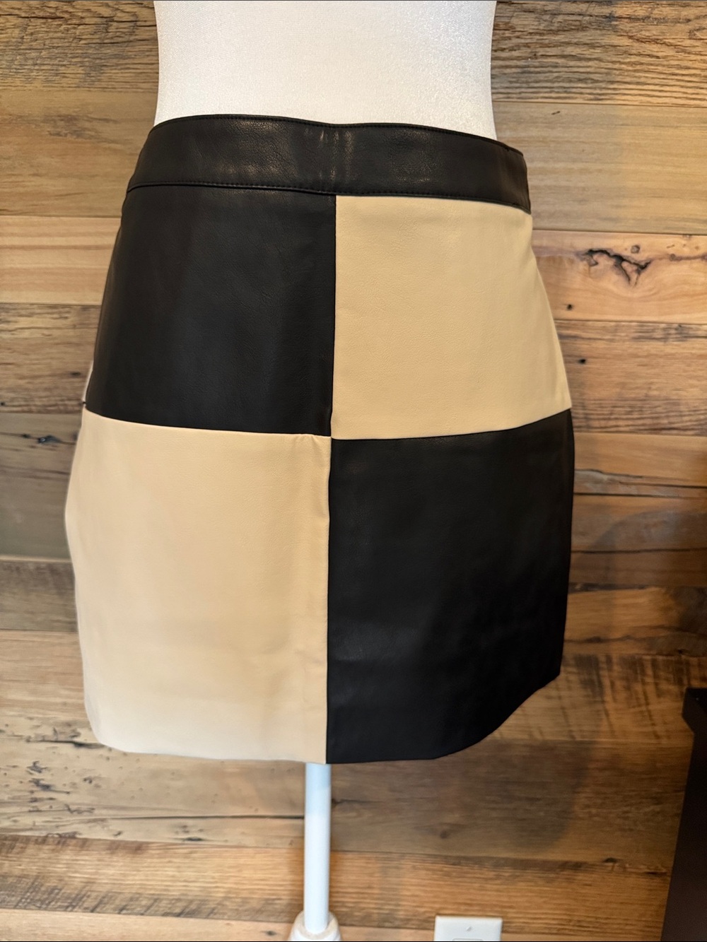 NWT Colorblock Leather Mini Skirt in Black and Beige